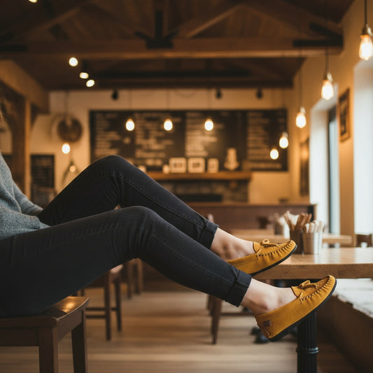 Yellow slipper on a wooden floor