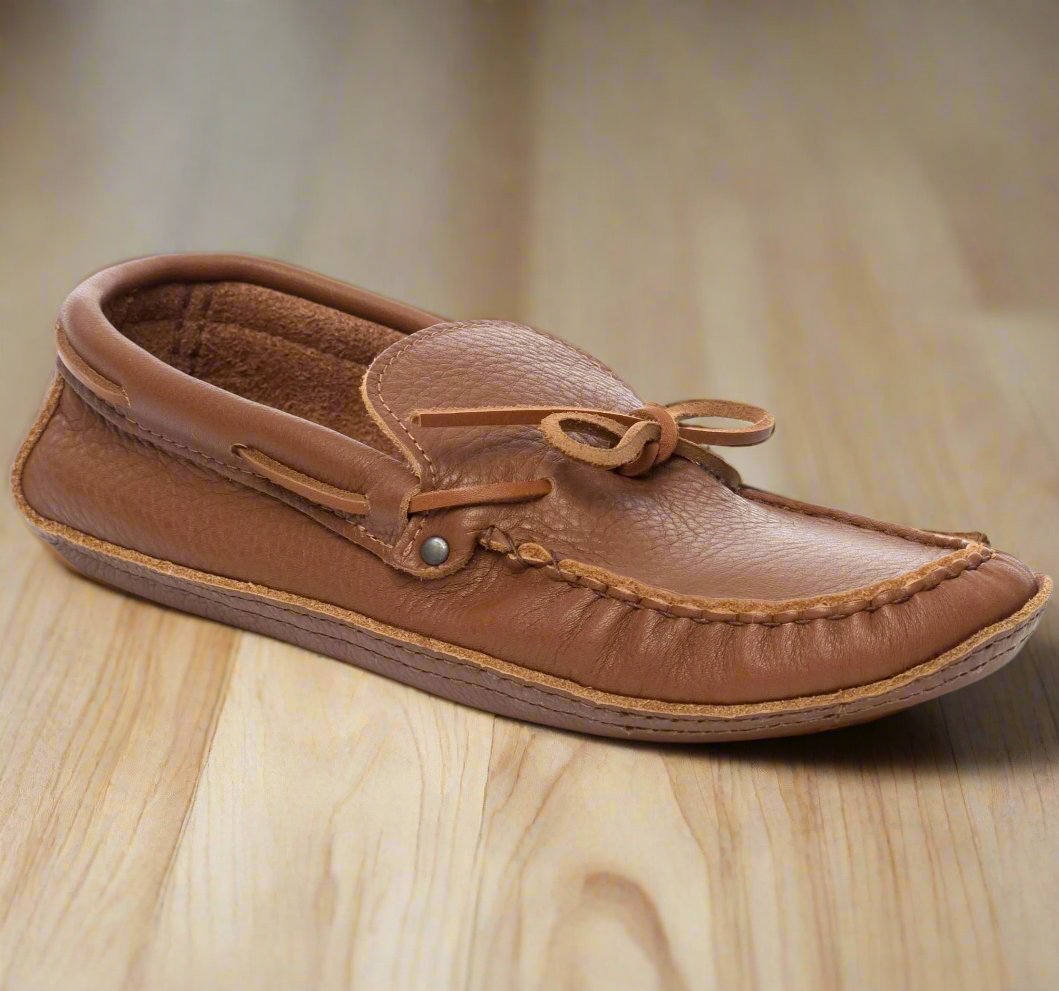 Men's Tecumseh Canada Amik Brown Leather Moccasins With Hand Stitched Vamp