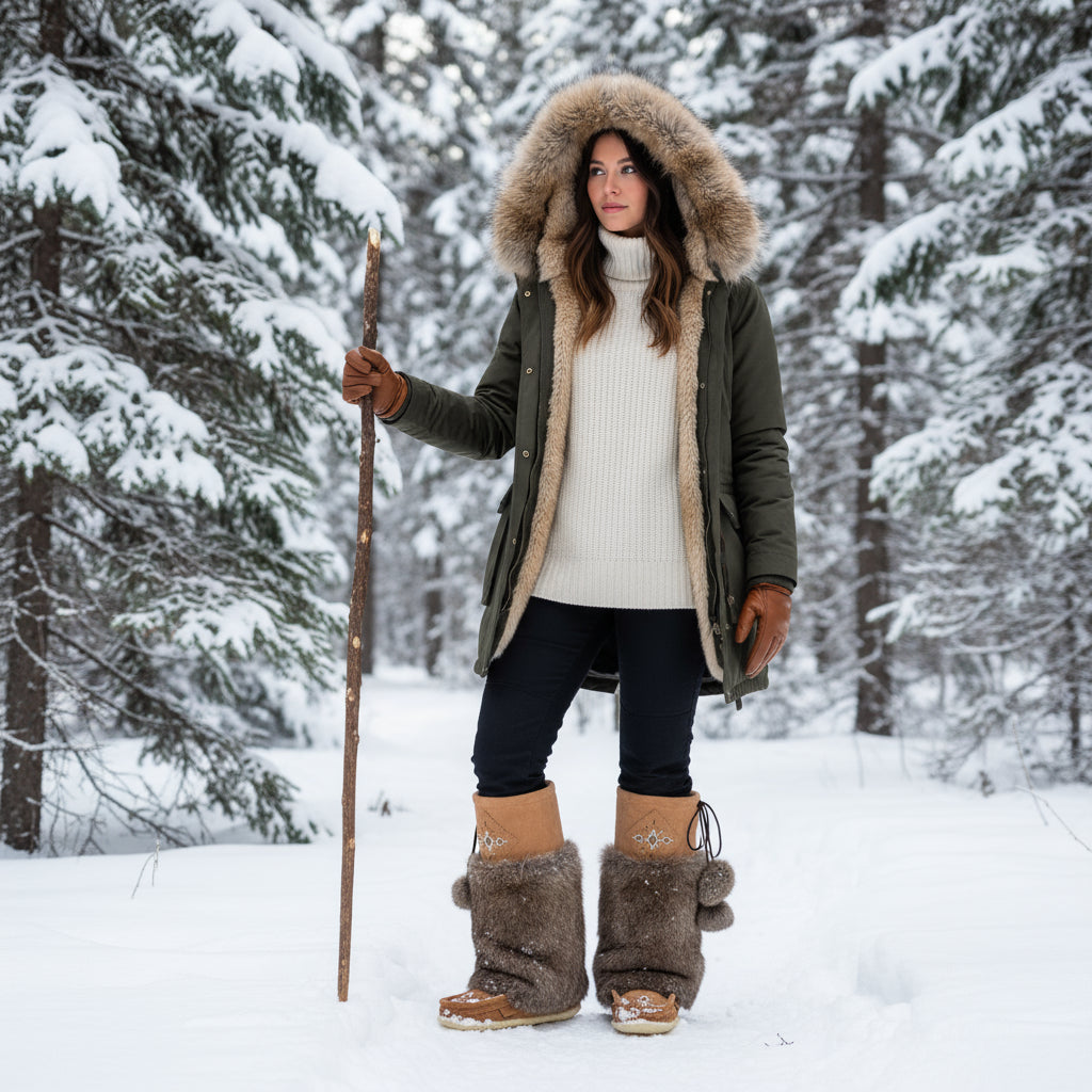 Tecumseh Canada Banff Tall Mukluks Mocha Suede and Merino Wool Lining