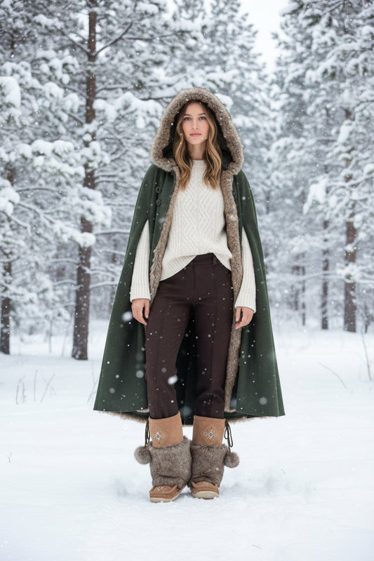 Brown children's boot with fur trim on a white background
