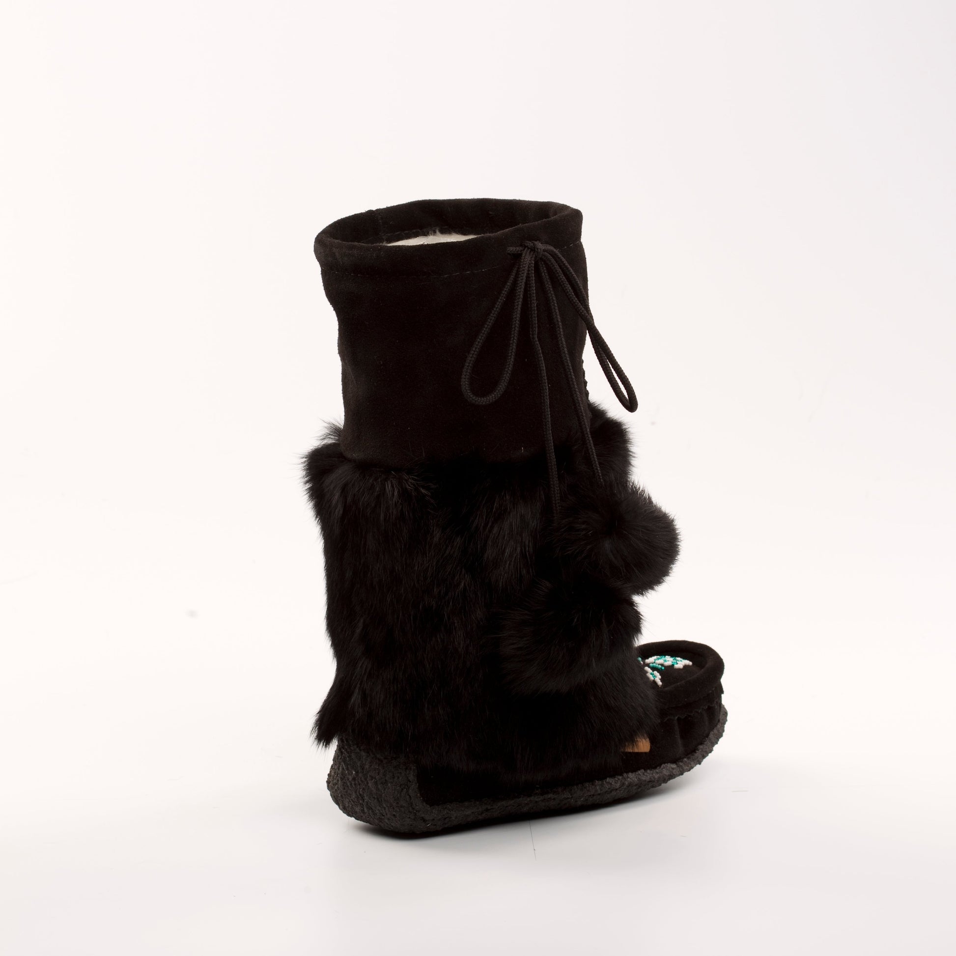 Black fur boot with a white background