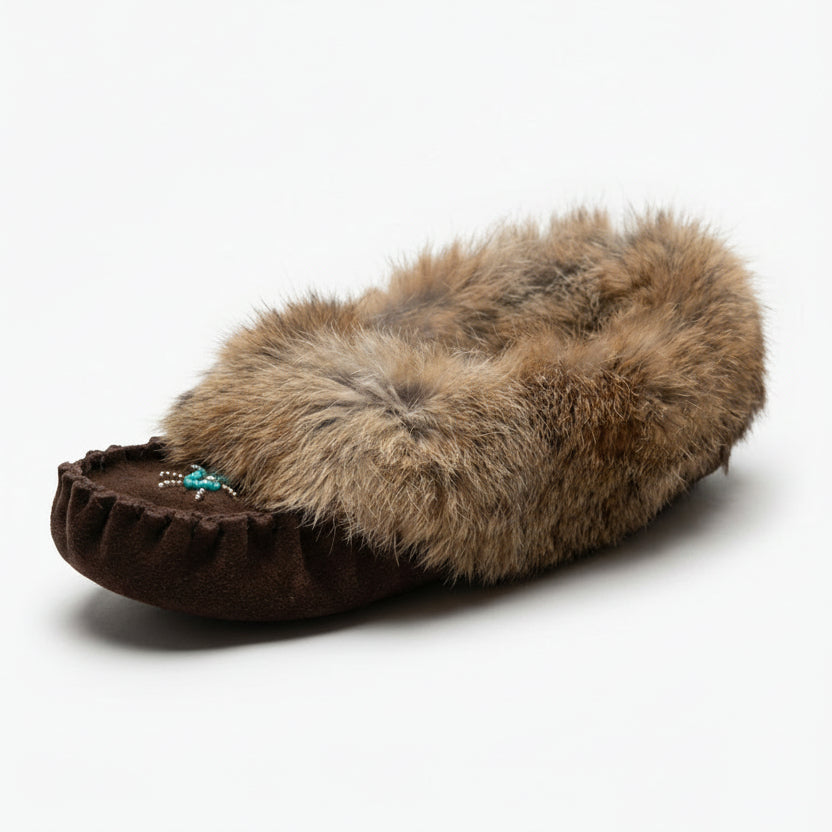 Brown slipper with fur on a white background