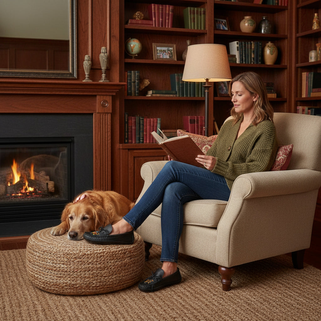 Taourenche Sunrise Women's Black Beaded Moccasins | Handcrafted Indigenous Leather