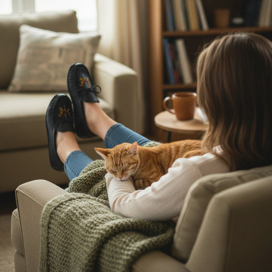Taourenche Sunrise Women's Black Beaded Moccasins | Handcrafted Indigenous Leather