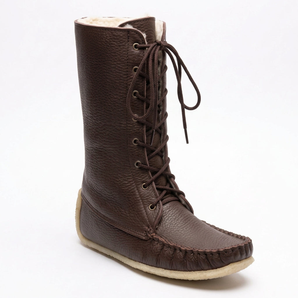 Brown leather tall mens mukluks 