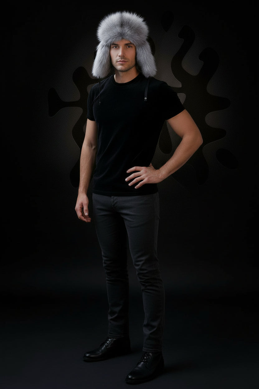 Tecumseh Canada Blue Fox Fur Bomber Hat - Handcrafted in Canada