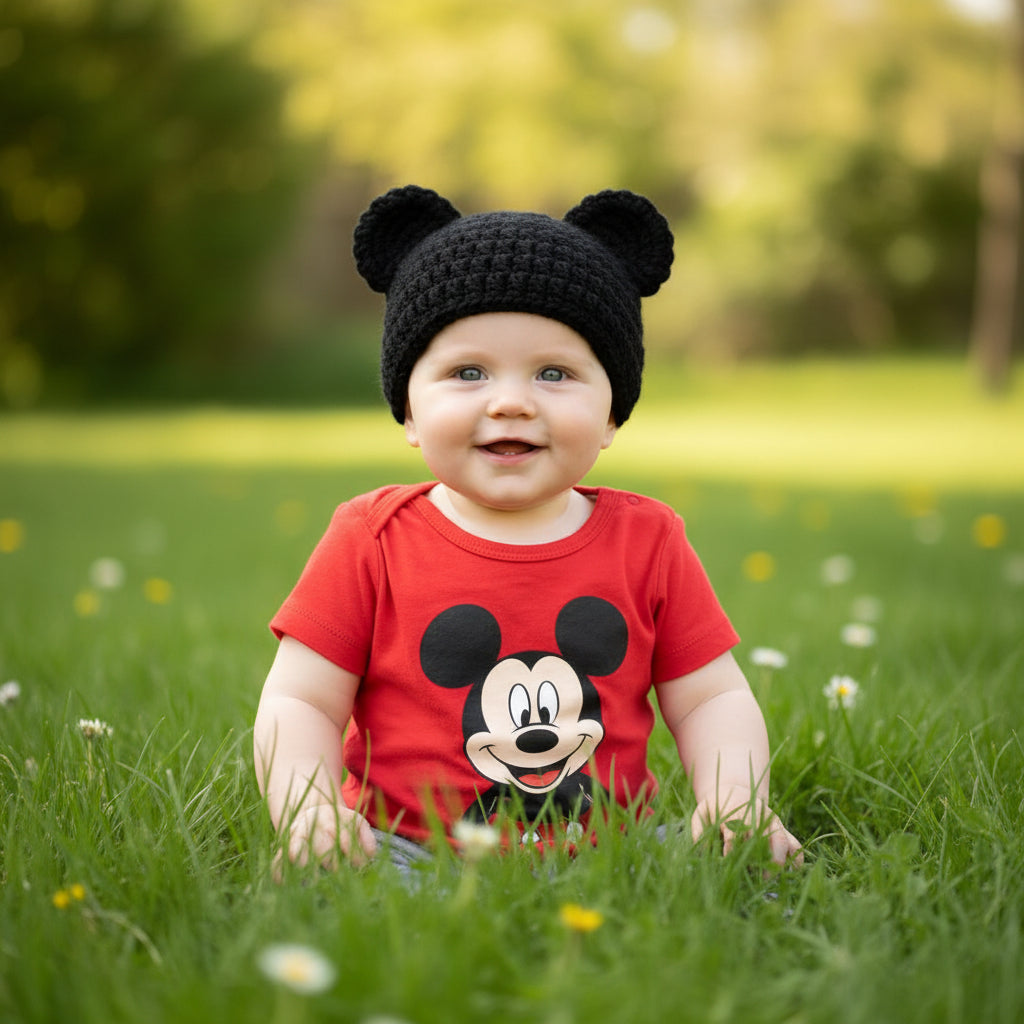 Handmade Baby Bear Hat - Newborn Crochet Beanie in Aran Fleck