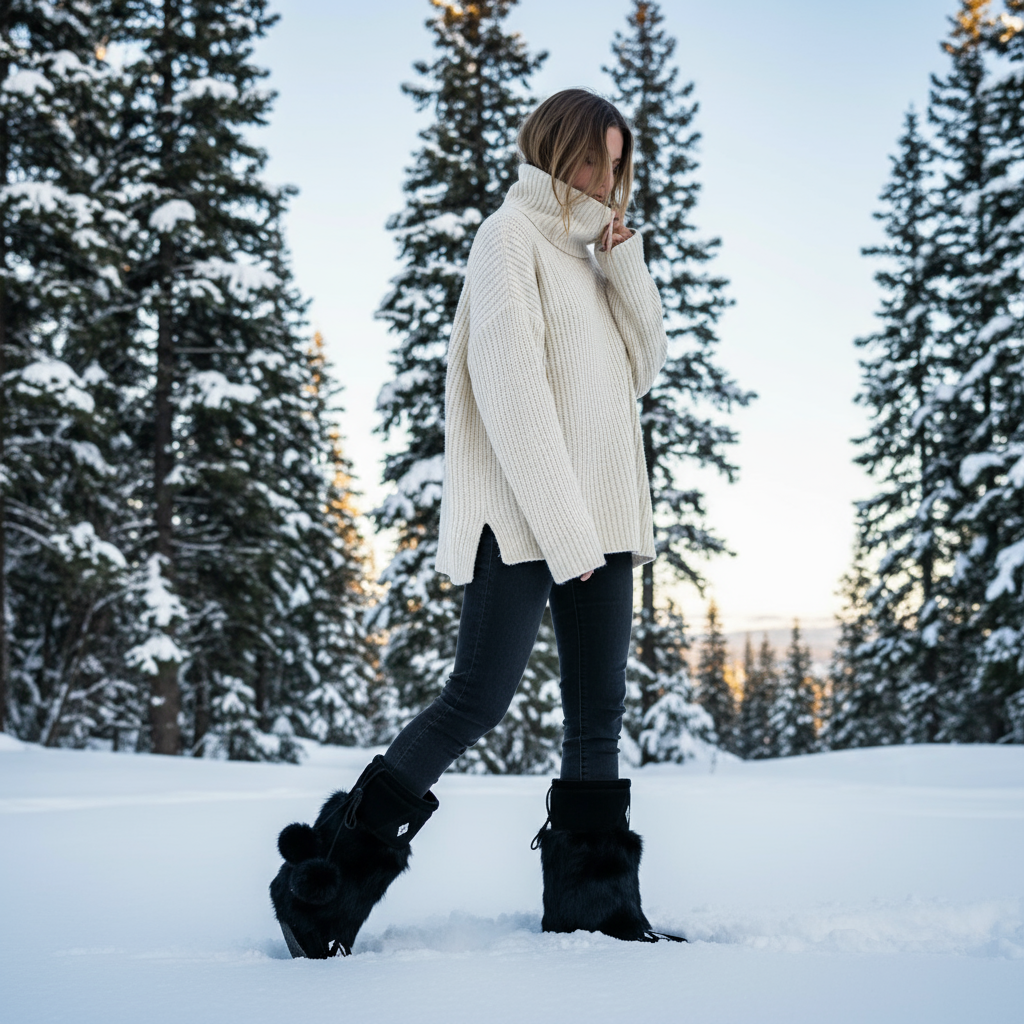 Great Plains Tall Mukluks In Black Suede and Black Rabbit Fur Beaded