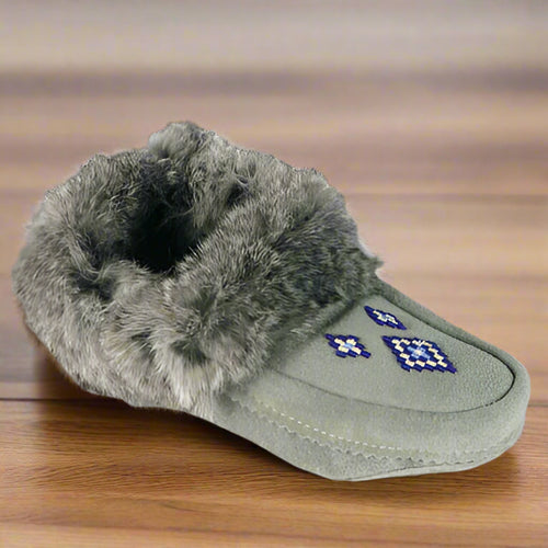 grey moccasins made in Canada great plains moccasins