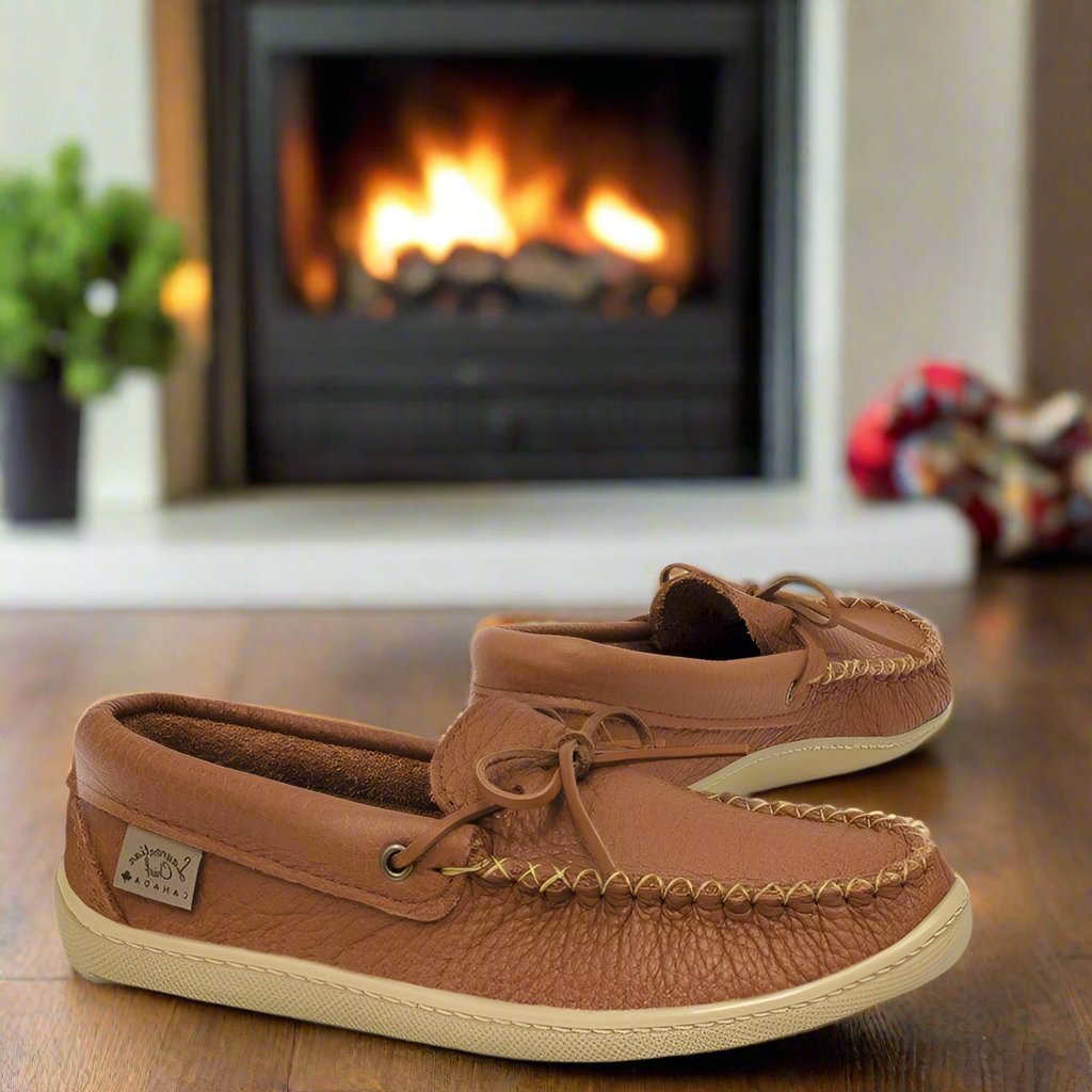 Women's Laurentian Chief Sioux Tan Driving Moccasins With Double Padded Chief Rubber Sole