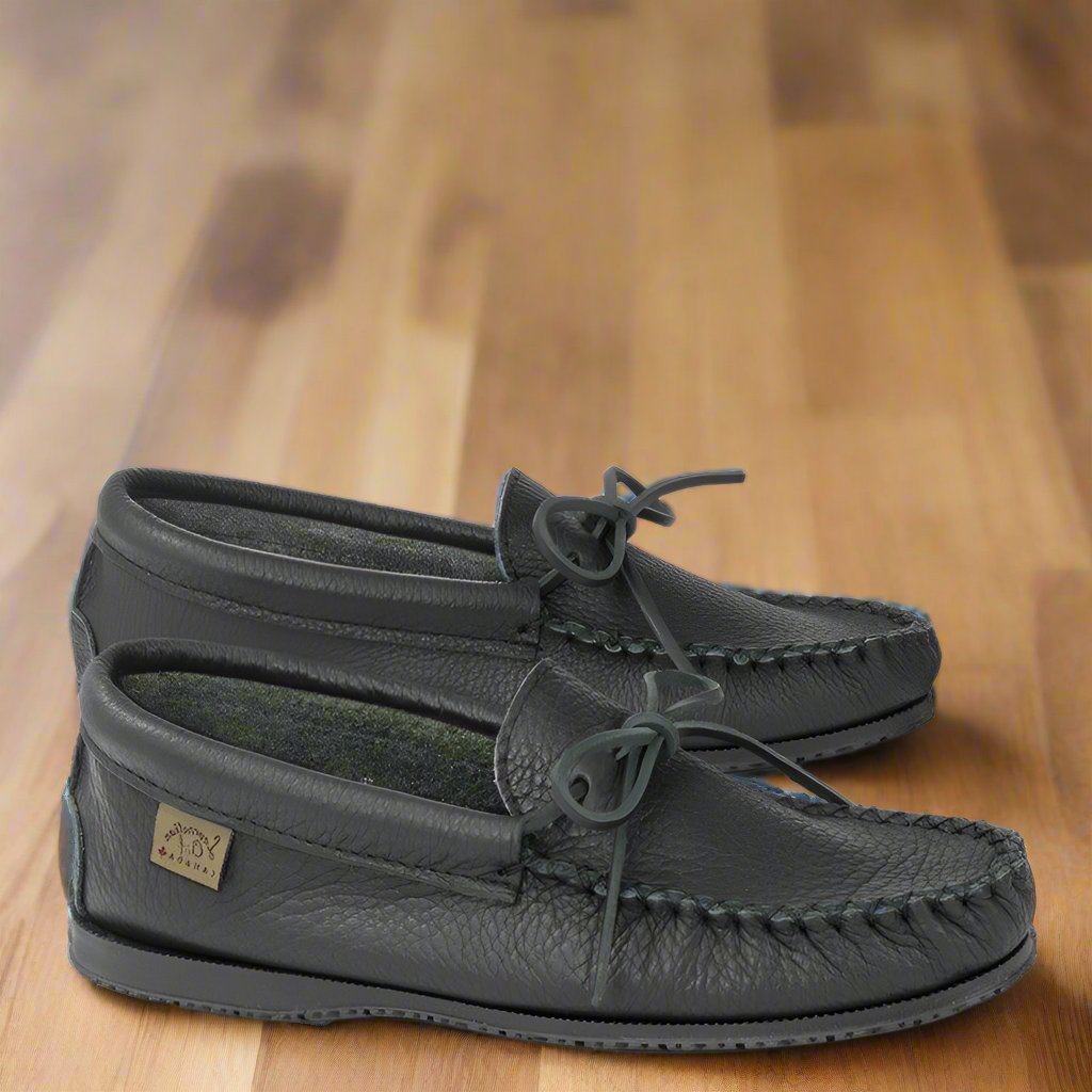 Men's Laurentian Chief Black Leather Moccasins With Black Chief Sole