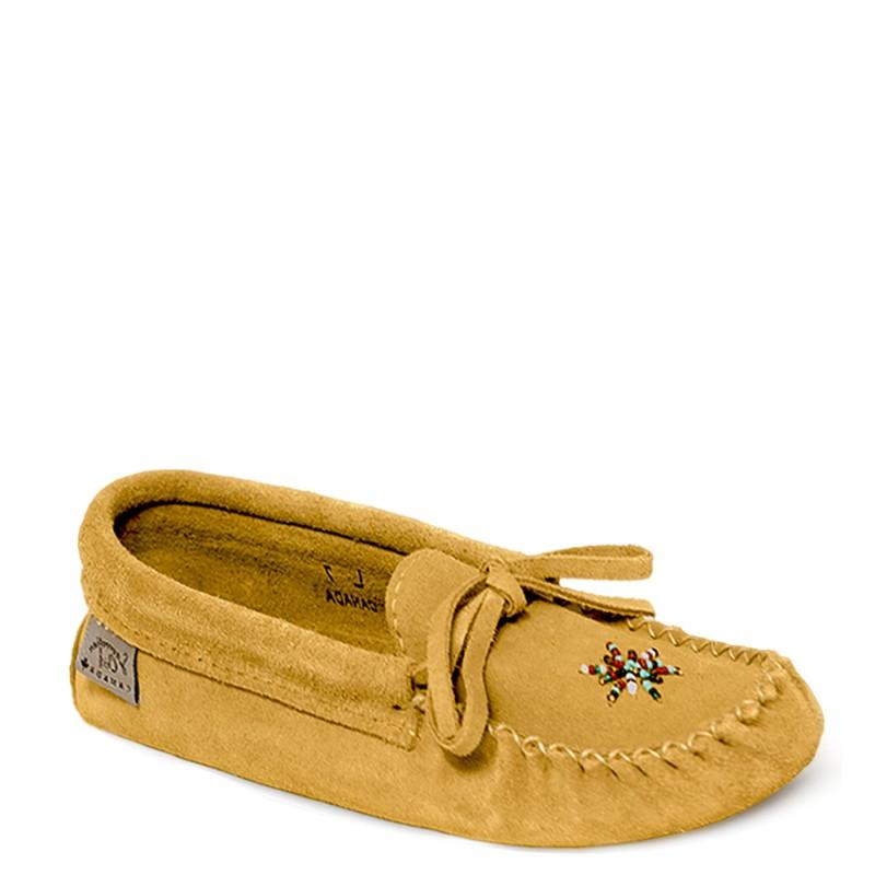 Children's Indian Tan Suede Beaded Moccasins with Padded Insole