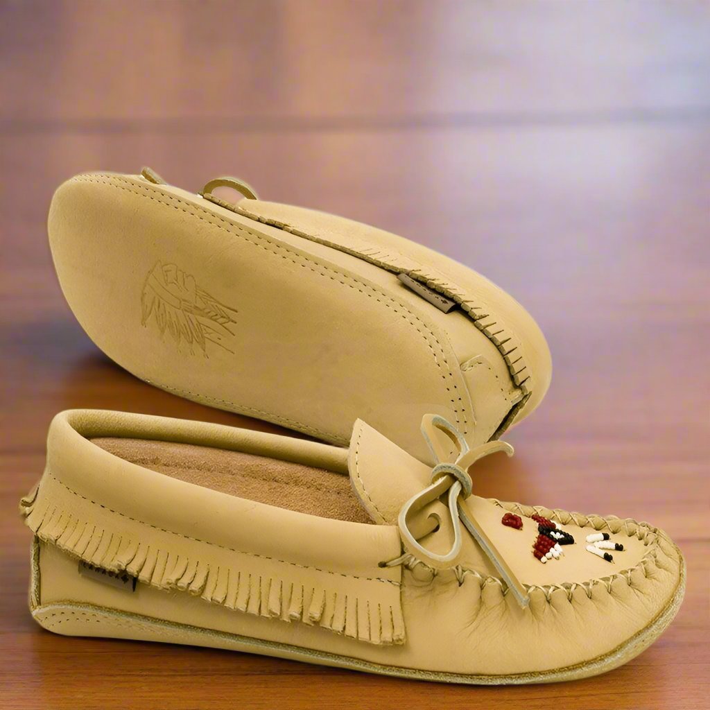 Womens Tecumseh Canada Natural Moose Hide Moccasins With Double Padded Sole