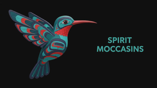 Humming bird from Spirit moccasins drinking from flowers 