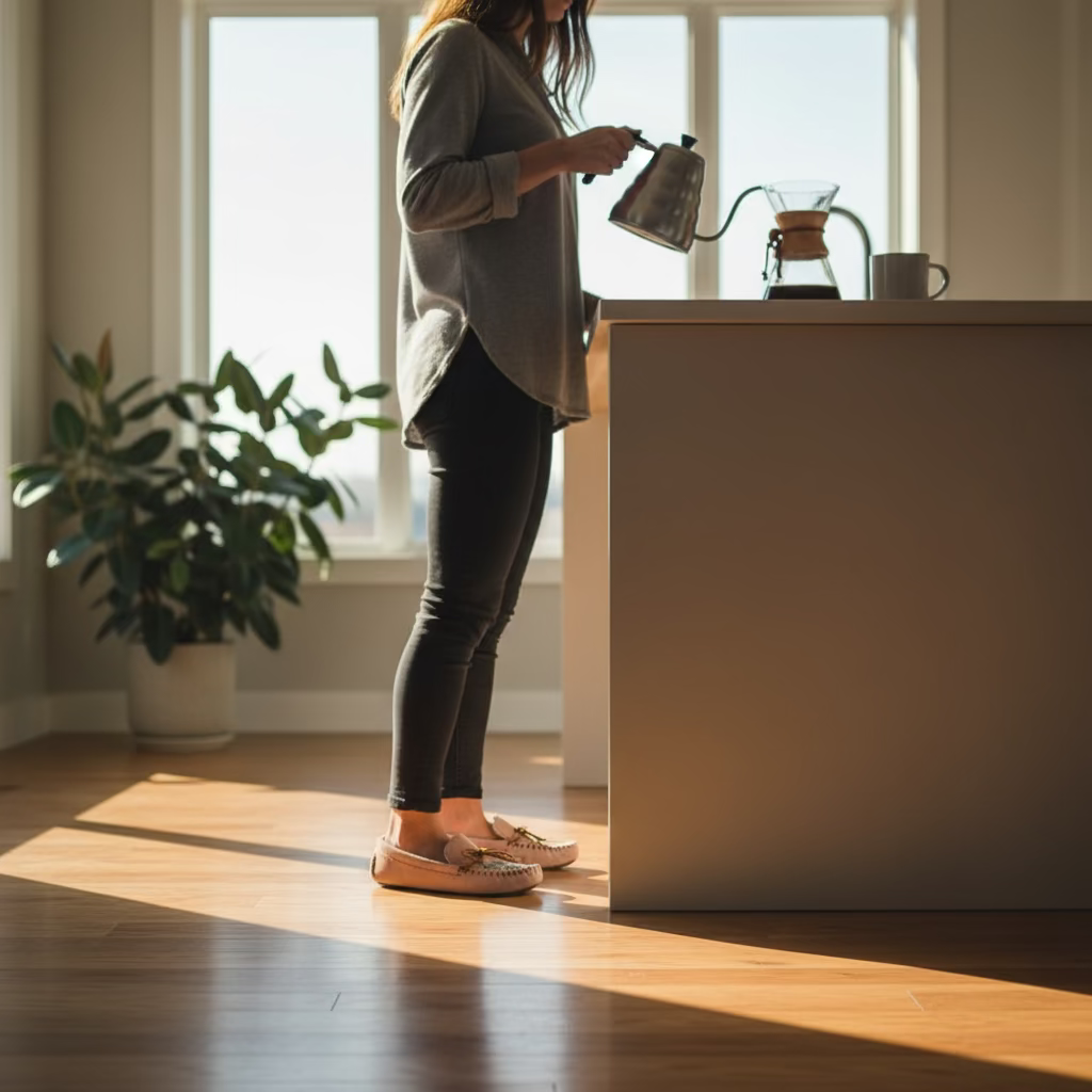 Women's Pink Suede Moccasins With Fleece Lining And Beaded Vamp