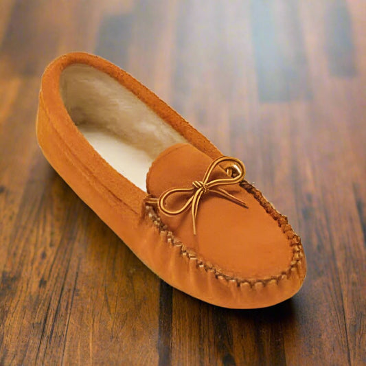 Men's Tan Suede Moccasins With Fleece Lining