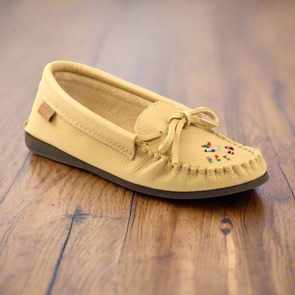 Women's Deer Tan Leather Moccasins With Crepe Sole